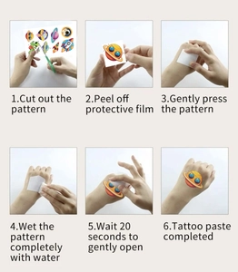 Step-by-step instructions for applying colorful cartoon astronaut space tattoo stickers