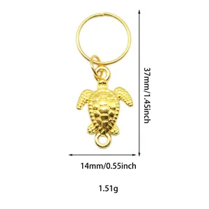 Detailed view of a gold turtle pendant with 37mm height and measurement indicators
