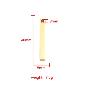Golden stainless steel rectangle bar necklace pendant with precise size dimensions and weight
