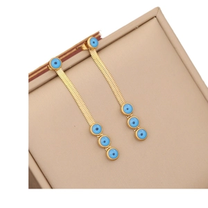 Boucles d'oreilles pendantes chaîne serpent dorée avec perles œil grec bleu turquoise
