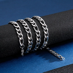 Polished silver stainless steel Figaro chain necklace for men and women in a hip-hop style