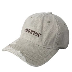 Distressed vintage baseball cap with wide brim and embroidered logo in khaki green