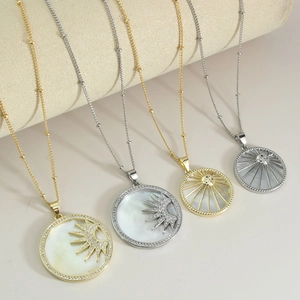 Vintage 18K gold plated sun and moon necklaces with shell inlay and cubic zirconia