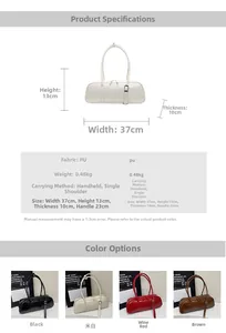 Detailed dimension guide and color options for the stylish PU leather baguette bag