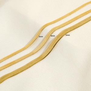 Three 18K gold-plated stainless steel snake chain anklets in 3mm, 4mm, and 5mm widths