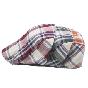 Three colorful cotton plaid beret flat caps for men and women in classic British style