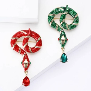 Snake Brooch Alloy Enamel Rhinestone Water Drop Crystal Vintage Fashion Accessory For Men Women