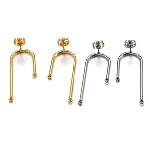 U-shaped stainless steel earrings with butterfly backs and double hanging loops in gold and silver