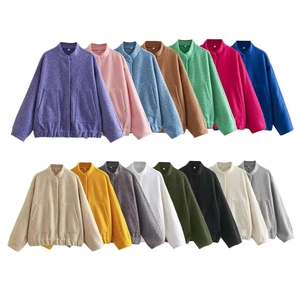 Matrix of multiple color options for the casual stand collar fleece jacket for women