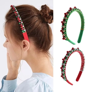 Christmas headband with festive red, green and gold metallic beads for holiday party hair