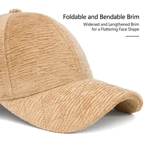 Women corduroy baseball cap in khaki with foldable long brim for autumn and winter