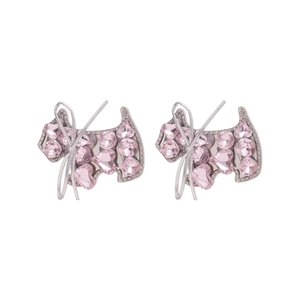 Sparkling pink crystal Scottie dog hair clips with silver bow and rhinestone details