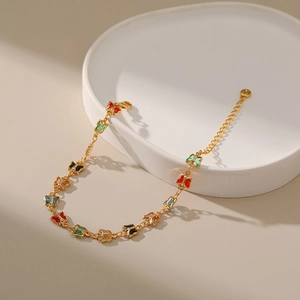 18K gold plated chain bracelet with colorful enamel butterfly pendants and adjustable clasp