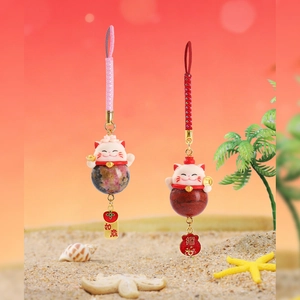 Creative Lucky Cat crystal pendants with colorful woven ropes and Ru Yi metal charms