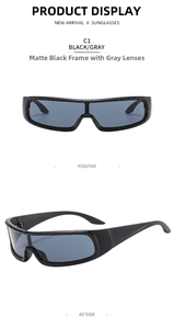 Front and side views of matte black Y2K sports sunglasses with grey lenses