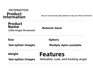Detailed material specification and size information table for the resin angel figurine