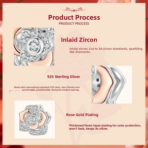 Detail of S925 sterling silver rose charm with 3A zircon pavé and rose gold plating