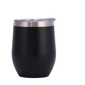 Matte black 12oz stainless steel egg shaped thermal tumbler with transparent lid