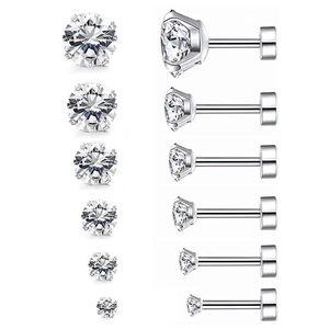Boucles D'oreilles Clous Acier Inoxydable Zircone Cubique Ronde Sertissage Quatre Griffes Bijoux Piercing Style Mode