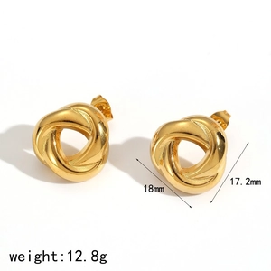 18k gold plated stainless steel knot hoop earrings with 18mm diameter dimensions