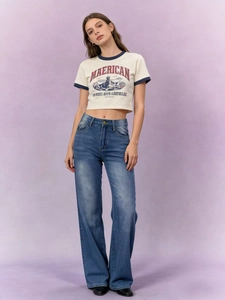 Jeans In Denim A Gamba Larga Vita Alta Lavati Vestibilità Ampia Pantaloni Casual Da Donna