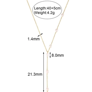 Y-shaped stainless steel necklace with white freshwater pearls and golden chain