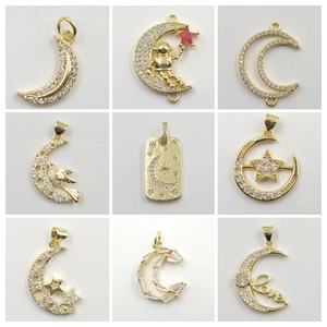 Celestial Star Moon Astronaut Pendant Necklace Copper Gold Plated Cubic Zirconia Ins Style Minimalist Jewelry For Women