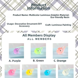 Detailed chart showing colorful glow-in-the-dark resin dolphins in various vibrant colors