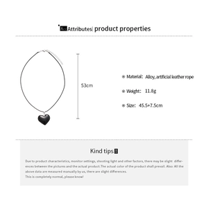 Detailed size specifications for the vintage black heart pendant necklace on white background