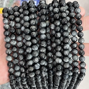 Natural hawk eye stone round beads with silvery sheen for DIY jewelry making