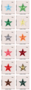 Star-shaped embroidered patches in twelve colors showing texture and 4.3cm size detail