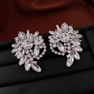 Elegant silver flower earrings with marquise cut crystals for formal evening parties
