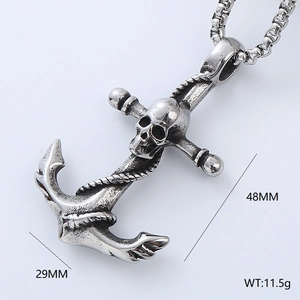 Detail view of vintage silver anchor skull pendant showing 48x29mm size and 11.5g weight