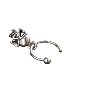 Titanium steel horseshoe hoop earring with punk skull and butterfly wing pendant charm