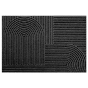Close-up of black anti-slip doormat with durable geometric textured pattern and fibers