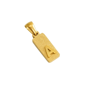 Golden rectangular sandblasted titanium necklace with a 3D letter A pendant