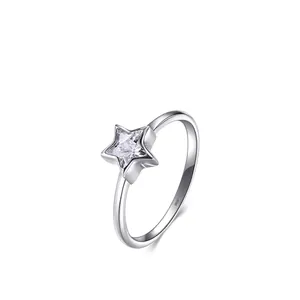 Minimalist S925 sterling silver ring featuring a sparkling star-shaped cubic zirconia