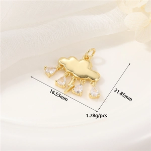 Detailed view of 14K gold-filled cloud pendant with lightning and zircon water drop