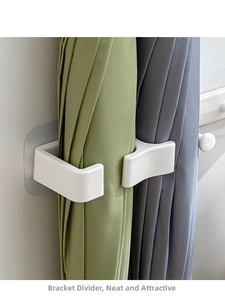 Close-up of wall-mounted umbrella rack showing internal divider for tidy storage