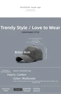 Detailed size chart for cotton baseball cap showing adjustable 55-62cm circumference