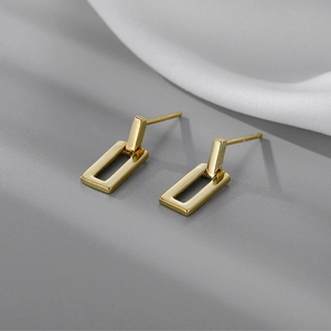 Eleganti orecchini geometrici in argento S925 dorato con pendenti rettangolari cavi