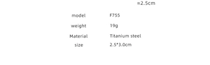 Specifications of F755 titanium steel oval earrings weighing 19g and measuring 2.5x3.0cm