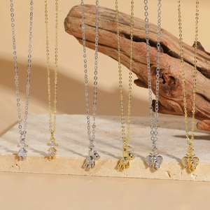 Zircon Pendant Necklace Copper Gold Silver Plated Cute Bear Elephant Girl Shape Heart Stone Sparkly Jewelry Women Gift
