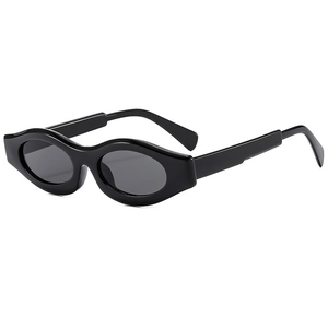 Trendy black thick-frame sunglasses with unique wave-shaped silhouette and dark lenses