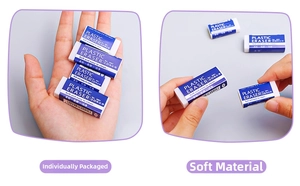Detail showing the flexible soft texture and compact size of 2B pencil eraser