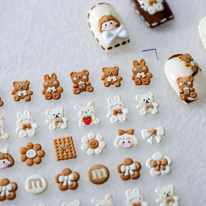 3D cartoon nail art charms set featuring cute resin bears, rabbits and candy designs