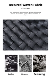 Macro detail of hand-woven black leather texture with cutting and stitching process