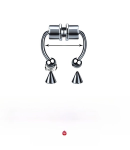 Detail of stainless steel magnetic horseshoe nose ring with interchangeable ball and spike tips