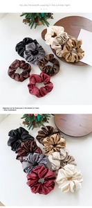 Detailed view of high-elasticity PU leather hair scrunchies in various autumn retro colors
