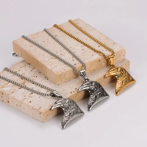 Hip hop vintage eagle head stainless steel pendants in silver, retro silver and gold finishes